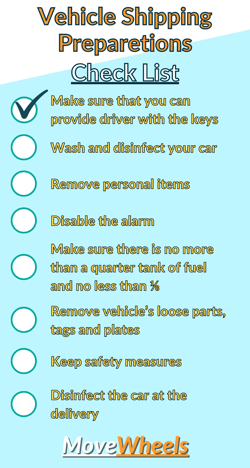 Checklist for vehicle shipping preparetions