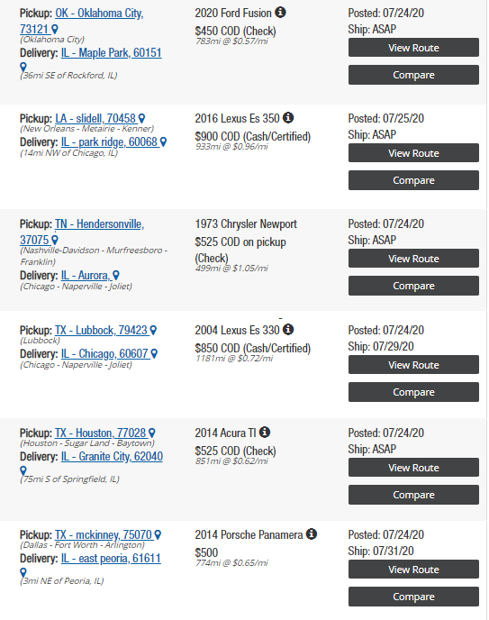 car transport price from south to IL