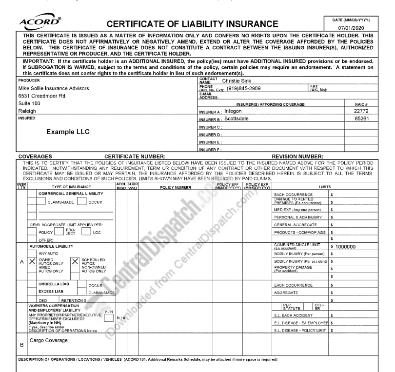 modified vehicle shipping insurance example